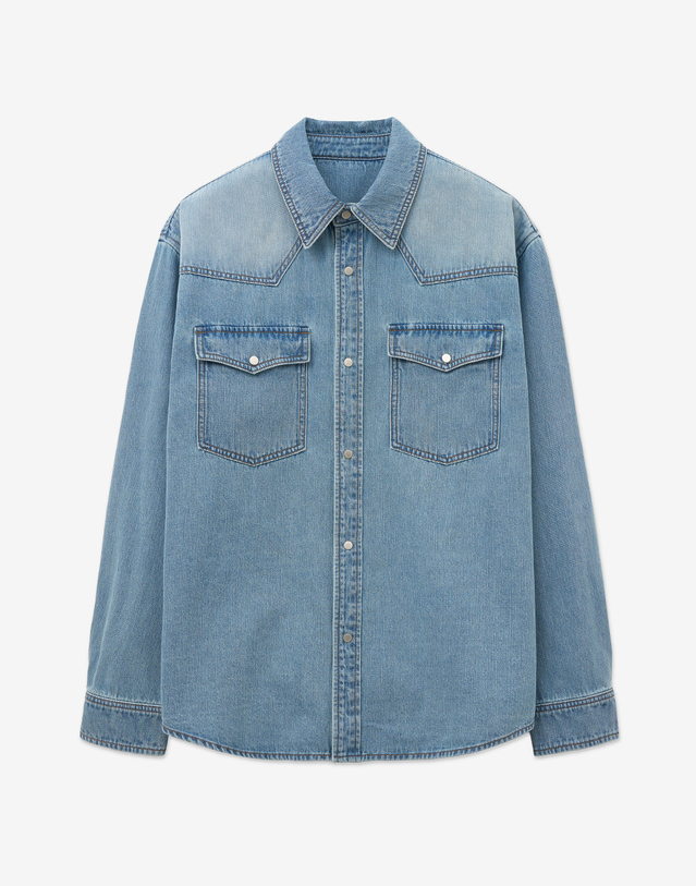 티엔지티 Western Denim Shirt (Washed Blue) 블루 착용컷