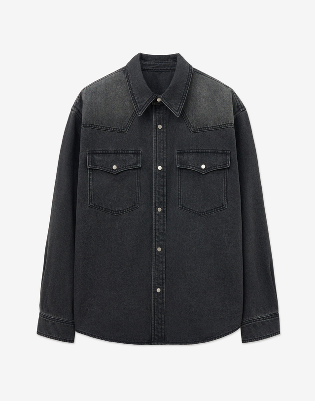 티엔지티 Western Denim Shirt (Washed Grey) 그레이 착용컷