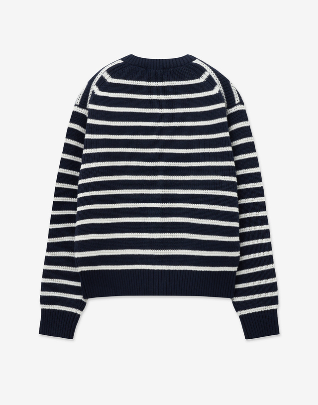 티엔지티 Chunky Wool Blended Knit Cardigan (Navy Stripe) 네이비 착용컷