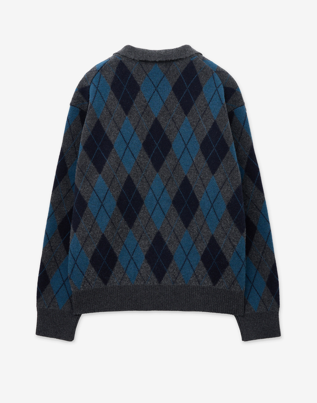 티엔지티 Argyle Wool Blended Polo Cardigan (Dark Grey) 그레이 착용컷