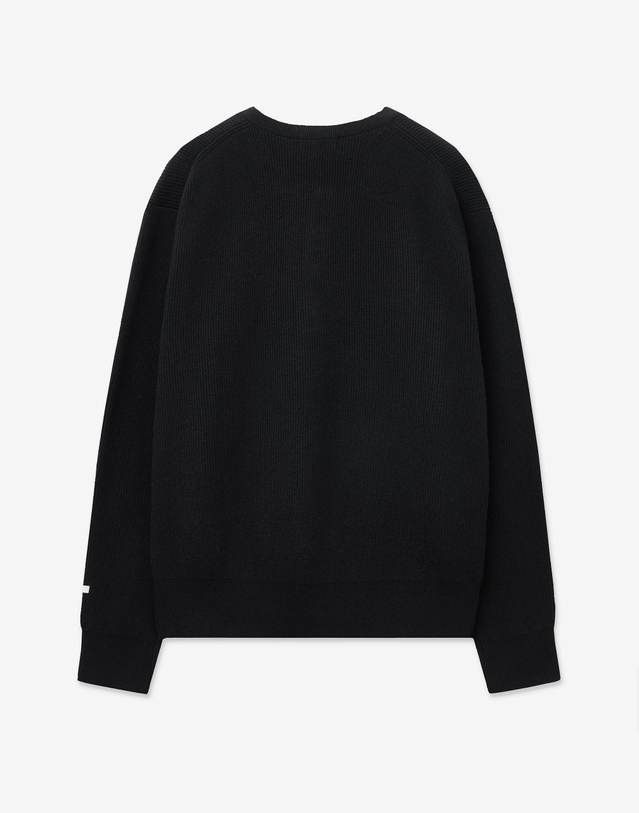 티엔지티 Ribbed Oversized Henley-neck Knit (Black) 블랙 착용컷