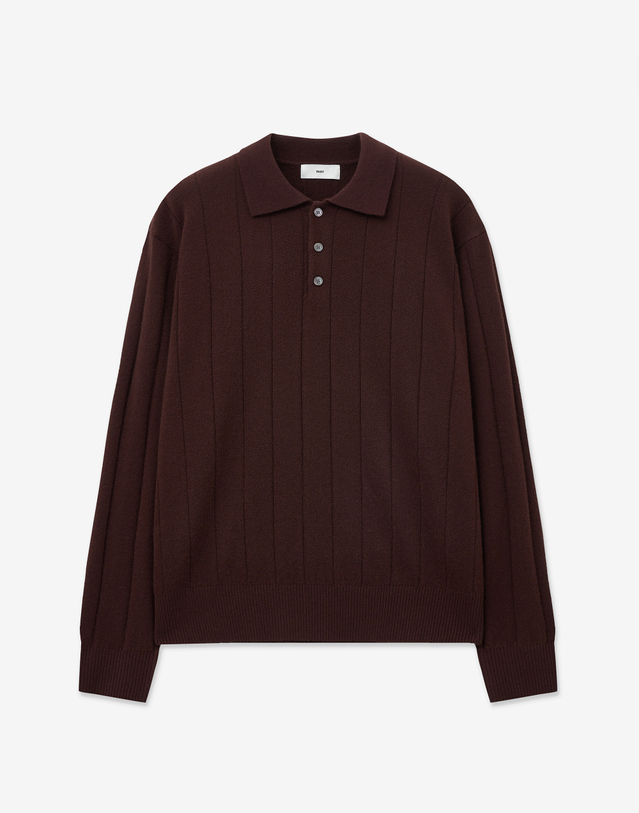 티엔지티 Ribbed Oversized Polo Knit (Burgundy) 와인 착용컷