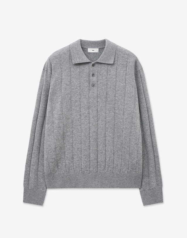 티엔지티 Ribbed Oversized Polo Knit (Grey) 그레이 착용컷