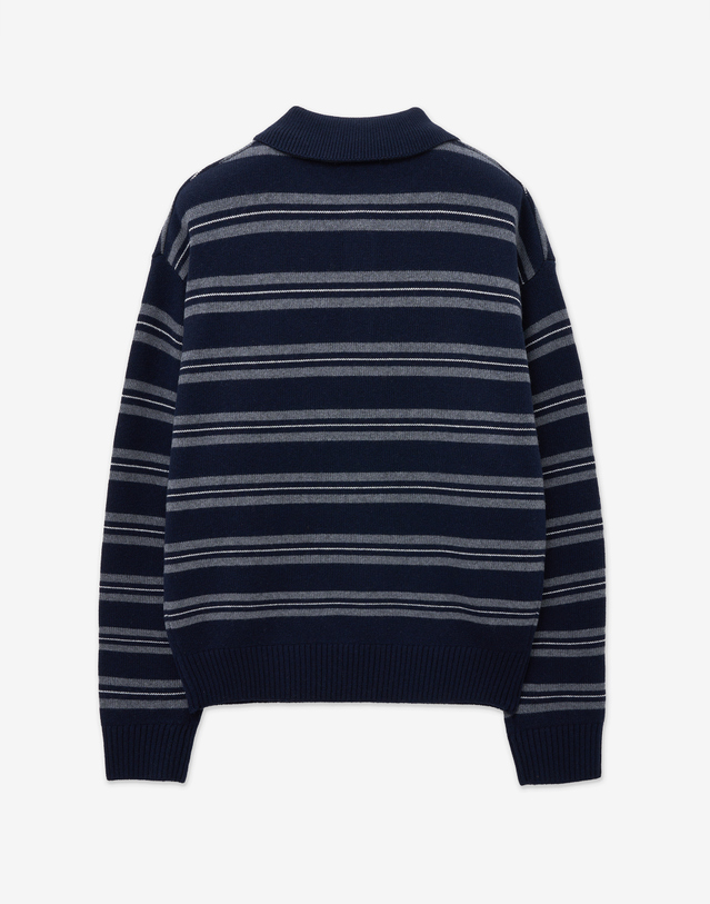 티엔지티 Stripe Oversized Polo Knit (Navy) 네이비 착용컷