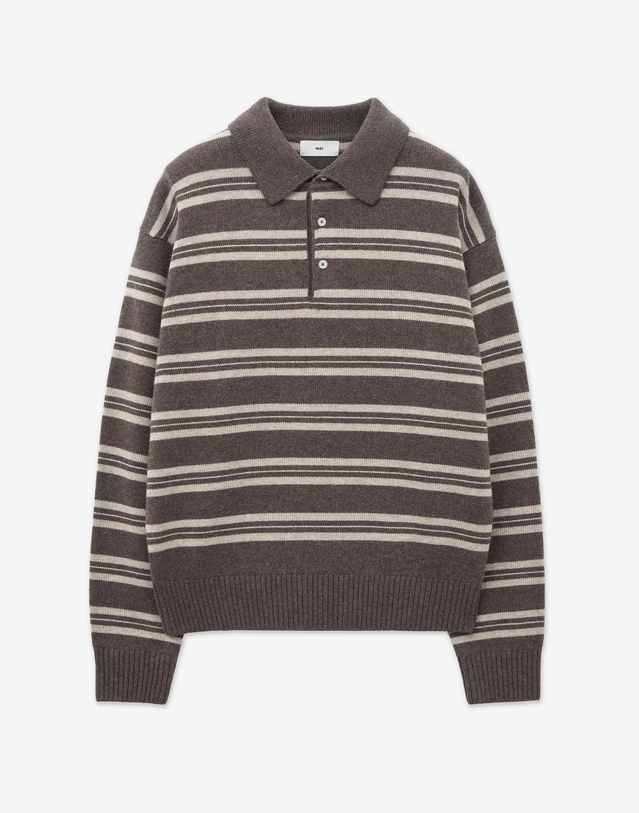 티엔지티 Stripe Oversized Polo Knit (Brown) 브라운 착용컷