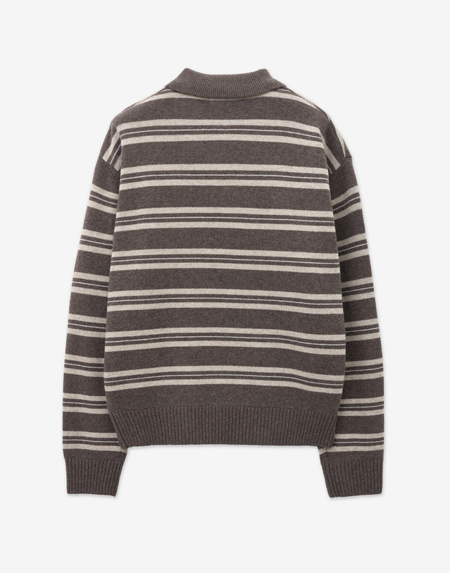 티엔지티 Stripe Oversized Polo Knit (Brown) 브라운 착용컷