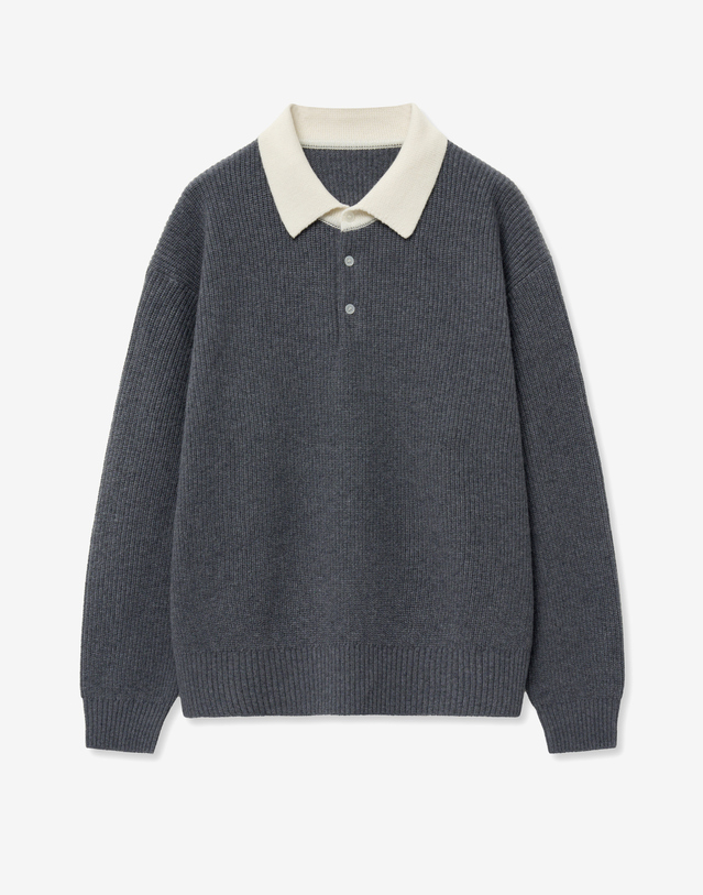 티엔지티 Rugby Oversized Polo Knit (Grey) 그레이 착용컷