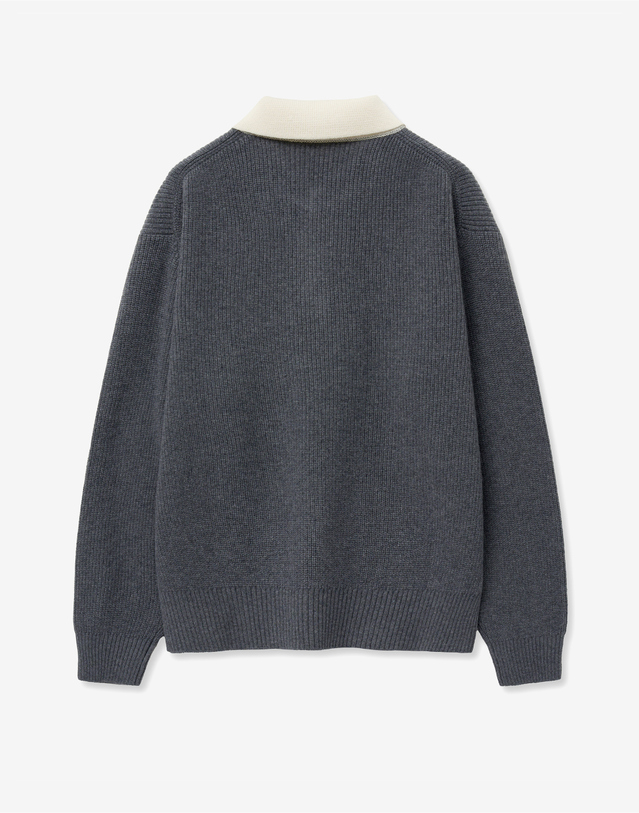 티엔지티 Rugby Oversized Polo Knit (Grey) 그레이 착용컷
