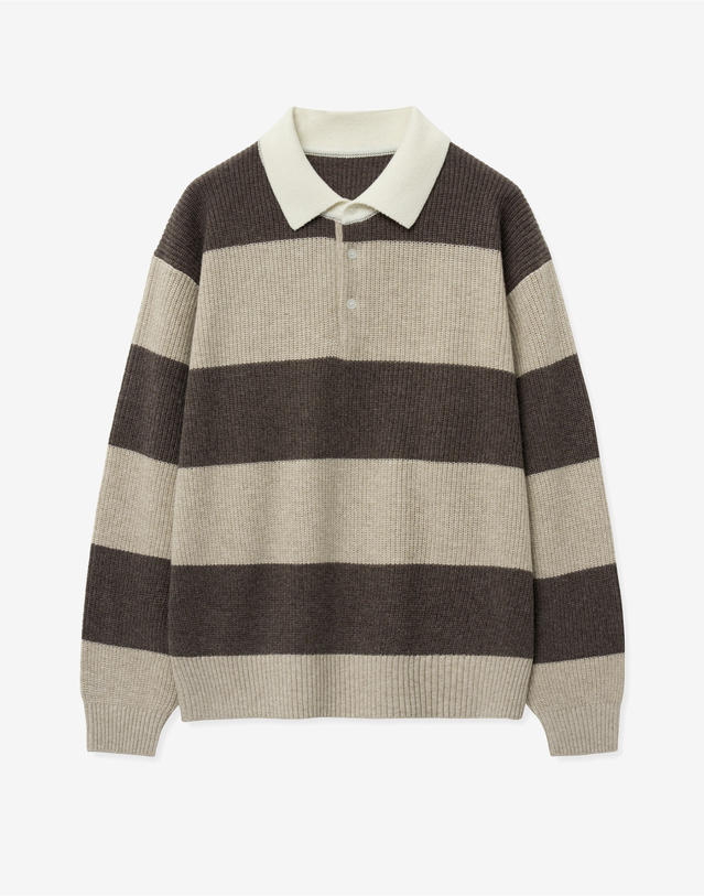 티엔지티 Rugby Oversized Polo Knit (Brown) 브라운 착용컷
