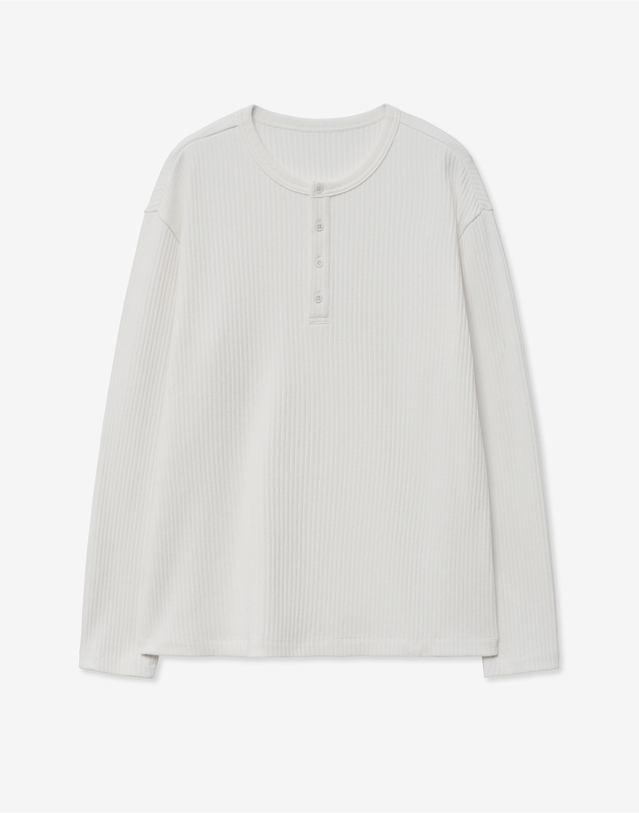 티엔지티 Ribbed Henley-neck T-shirt (Cream) 아이보리 착용컷