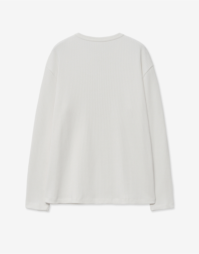 티엔지티 Ribbed Henley-neck T-shirt (Cream) 아이보리 착용컷