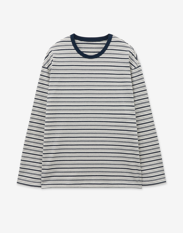 티엔지티 Multi-Stripe Long Sleeve T-shirts (Navy) 네이비 착용컷