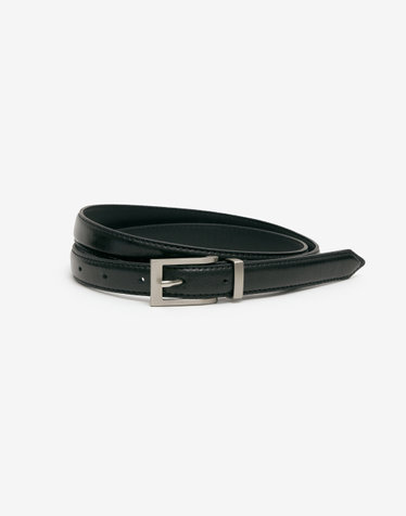 Square-Buckle Leather Belt (Silver)