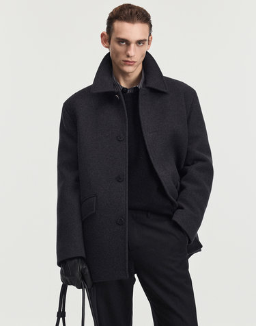 Cashmere-Blend Short Coat (Dark Grey)