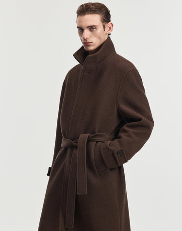 Belted Highneck Coat (Melange Brown)
