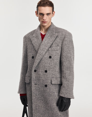 Oversized Alpaca Double-Breasted Coat (Light Grey)