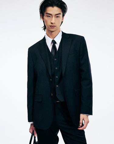 Classic Wool Suit Jacket (Black)