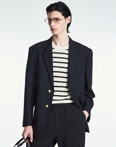 Comfort Linen Gold-Button Jacket (Dark Navy)