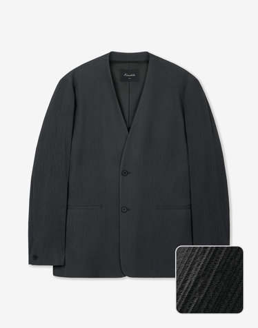 Kinoshita Seersucker Collarless Jacket (Grey)