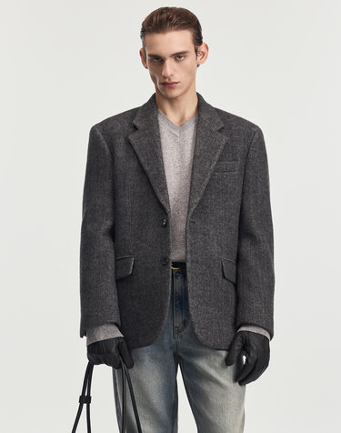 Hairy Wool Herringbone Jacket (Dark Grey)