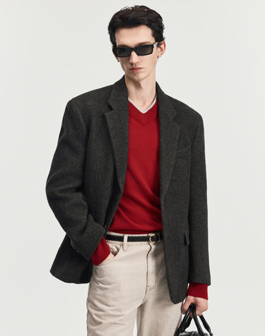 Hairy Wool Herringbone Jacket (Brown)