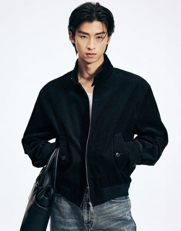 Corduroy Harrington Jumper (Black)