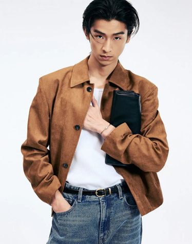 Faux Suede Short Jacket (Camel Brown)