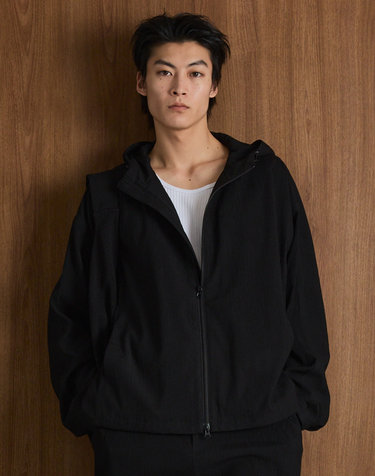 Kinoshita Seersucker Hooded Zip-Up (Black)