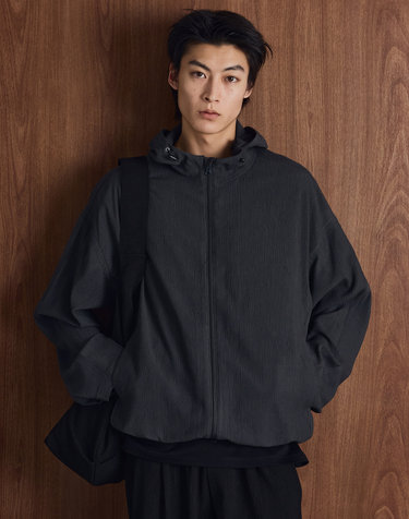 Kinoshita Seersucker Hooded Zip-Up (Grey)
