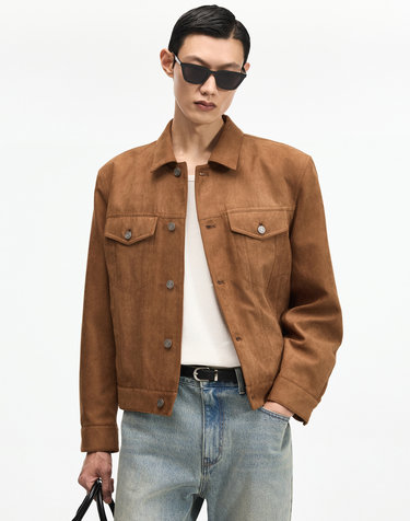 Faux Suede Trucker Jacket (Camel Brown)