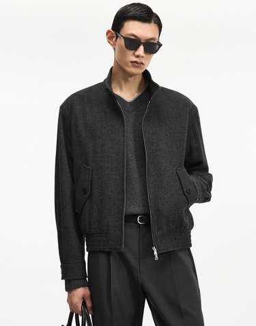 Redford Wool Herringbone Harrington Jumper (Charcoal)