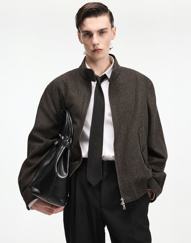 Redford Wool Herringbone Harrington Jumper (Brown)