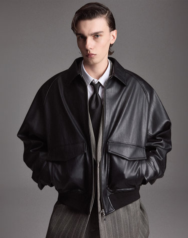 Faux Leather A-2 Jacket (Black)