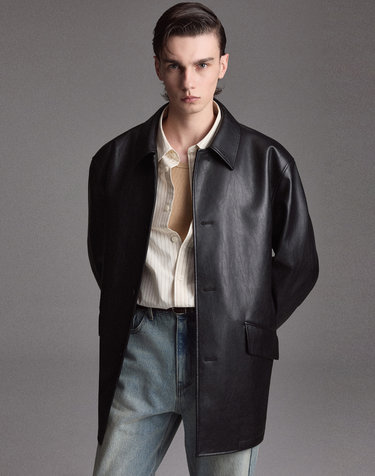 Oversized Faux Leather Car Coat (Black)