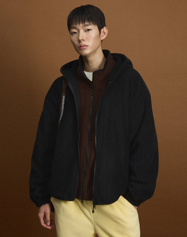 [UNI] Koenji Fleece Oversized Hooded Zip-Up Jacket (Black)