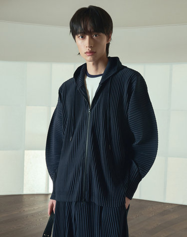 Yoyogi Pleats Hooded Zip-Up (Navy)
