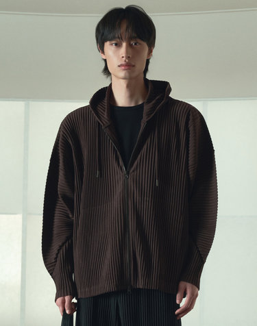 Yoyogi Pleats Hooded Zip-Up (Brown)