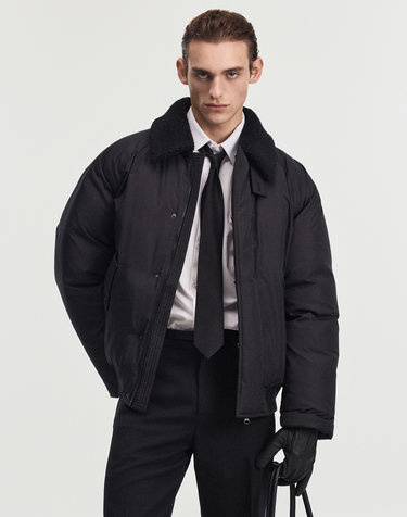 European Goose Down Shearling-Collar Jacket (Black)