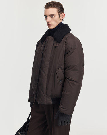 European Goose Down Shearling-Collar Jacket (Brown)