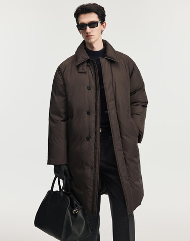 European Goose Down Loop-Button Long Jacket (Brown)