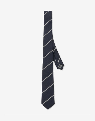 Wool Blend Regimental Slim Tie (Dark Navy)