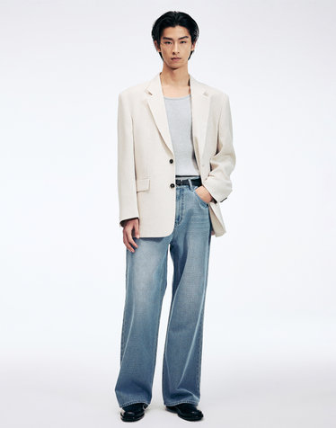Textured Wide Denim Pants (Washed Blue)