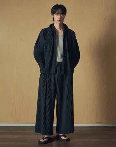 Yoyogi Pleats Wide Pants (Navy)