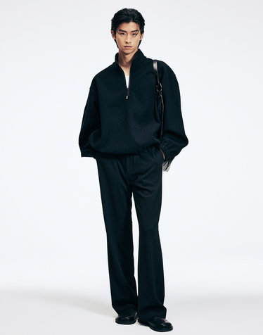 Wide Ribbed Banding Pants (Black)
