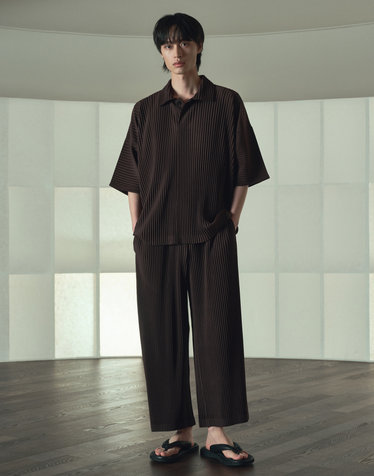Yoyogi Pleats Tapered Pants (Brown)