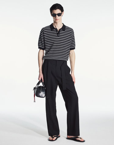 Viscose Blend Wide-Fit Belted Pants (Black)