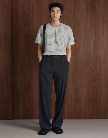 Kinoshita Seersucker Semi-Wide Pants (Grey)