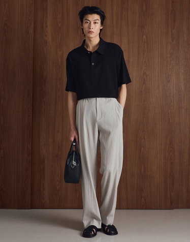 Kinoshita Seersucker Semi-Wide Pants (Light Beige)