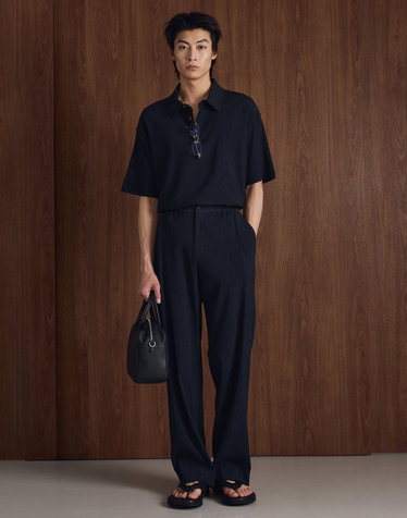 Kinoshita Seersucker Semi-Wide Pants (Navy)