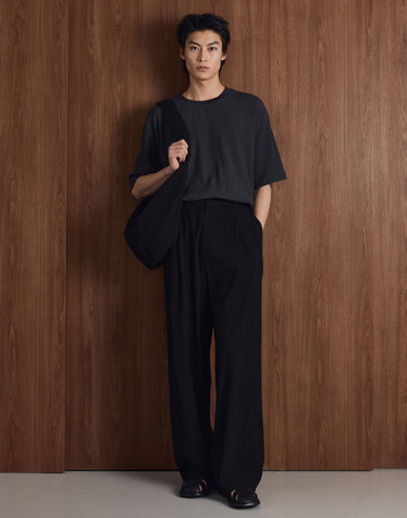 Kinoshita Seersucker Maxi-Wide Pants (Black)
